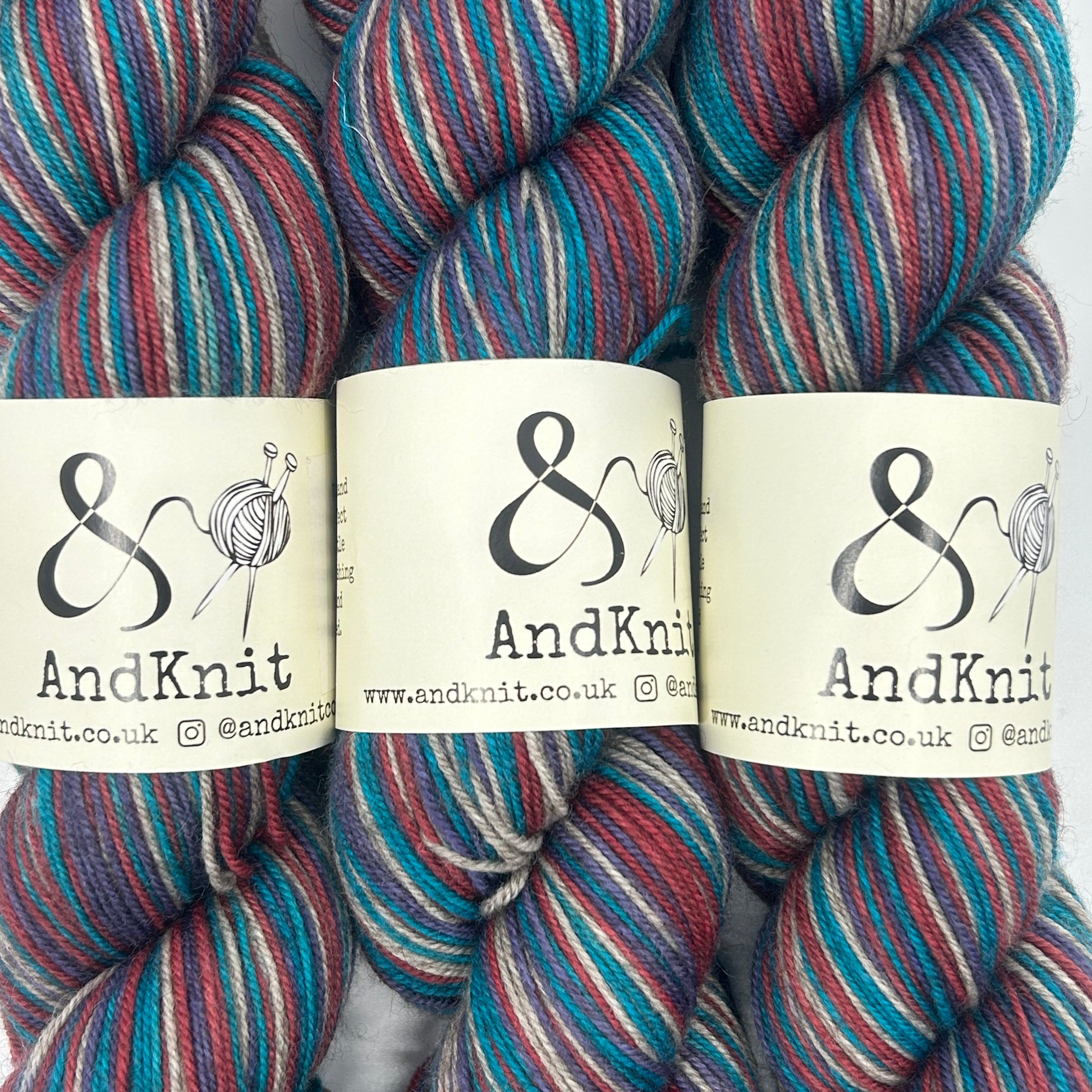 4 Ply Self striping Yak Sock - Luncheon Bell